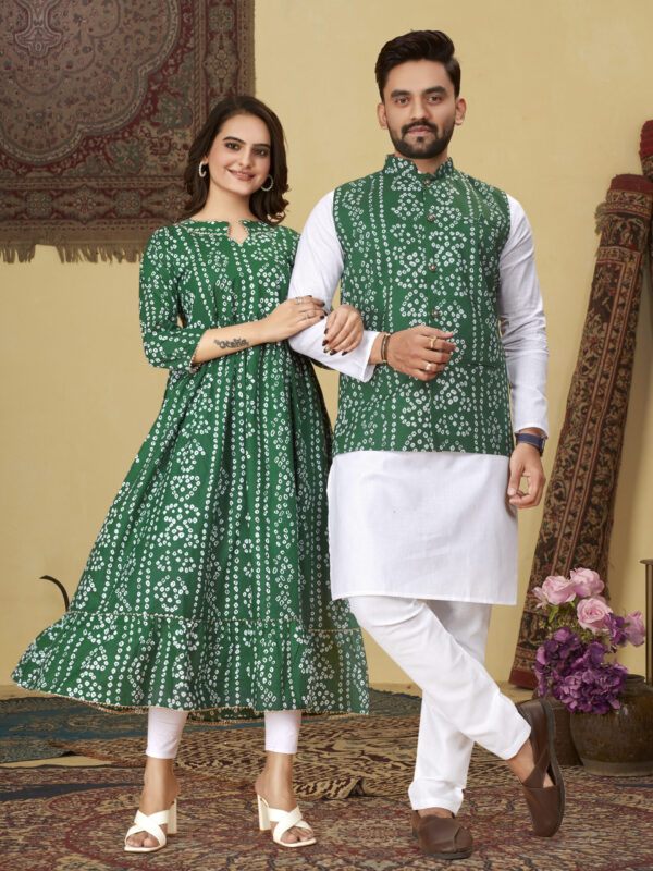 Couple Combo Of Kurta, Payjama & Koti And Kurti With Pant Set (5pcs)