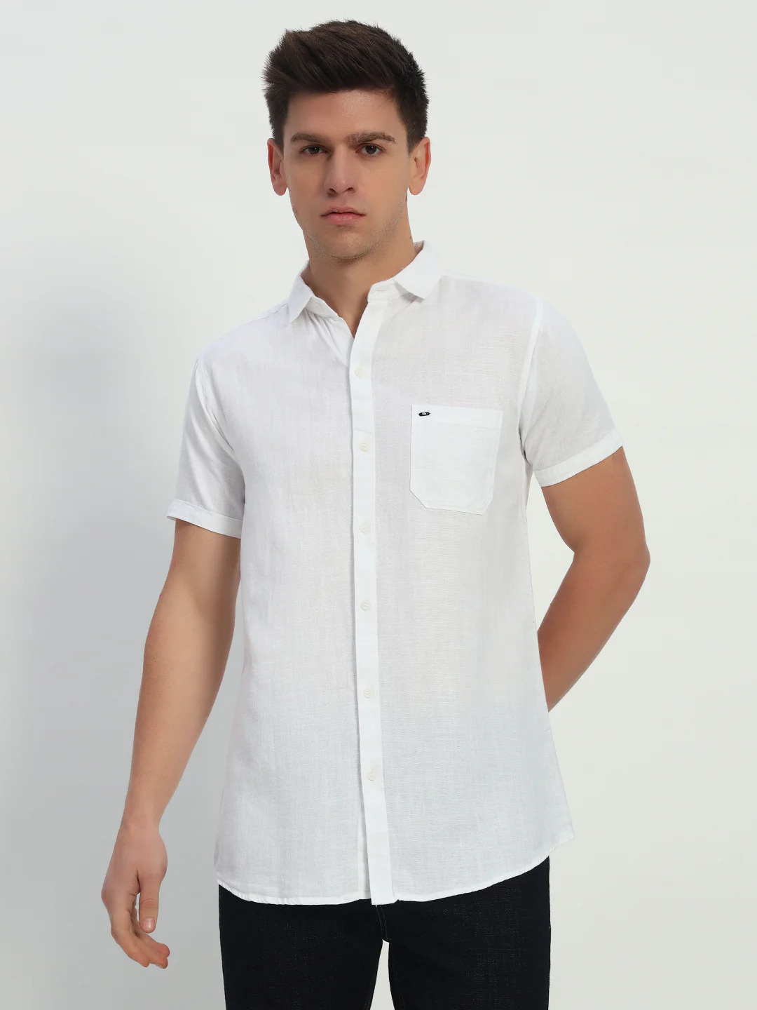 Men's Color White Linen Cotton Half Sleeves Shirt (1pcs)