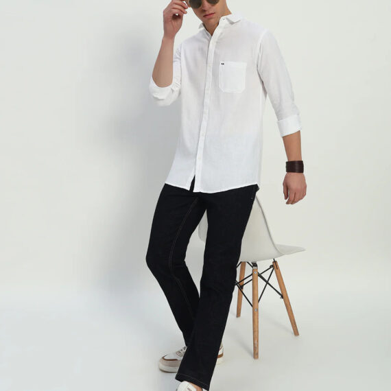 Men's Color White Linen Cotton Shirt (1pcs)