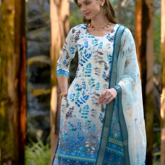 Elegant Straight Kurti Pant Dupatta Set (3Pcs)